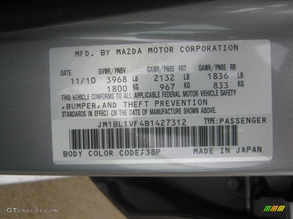2011 MAZDA3 Color Code 38P for Liquid Silver Metallic Photo #42215059