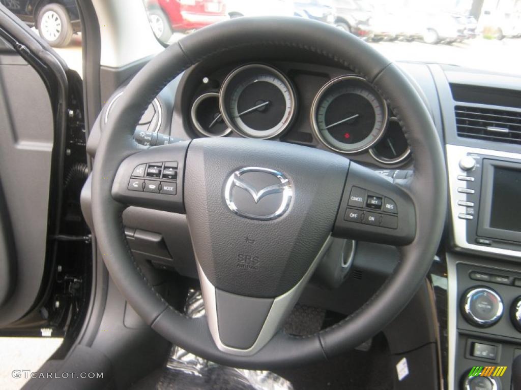 2011 Mazda MAZDA6 i Grand Touring Sedan Black Steering Wheel Photo #42215215