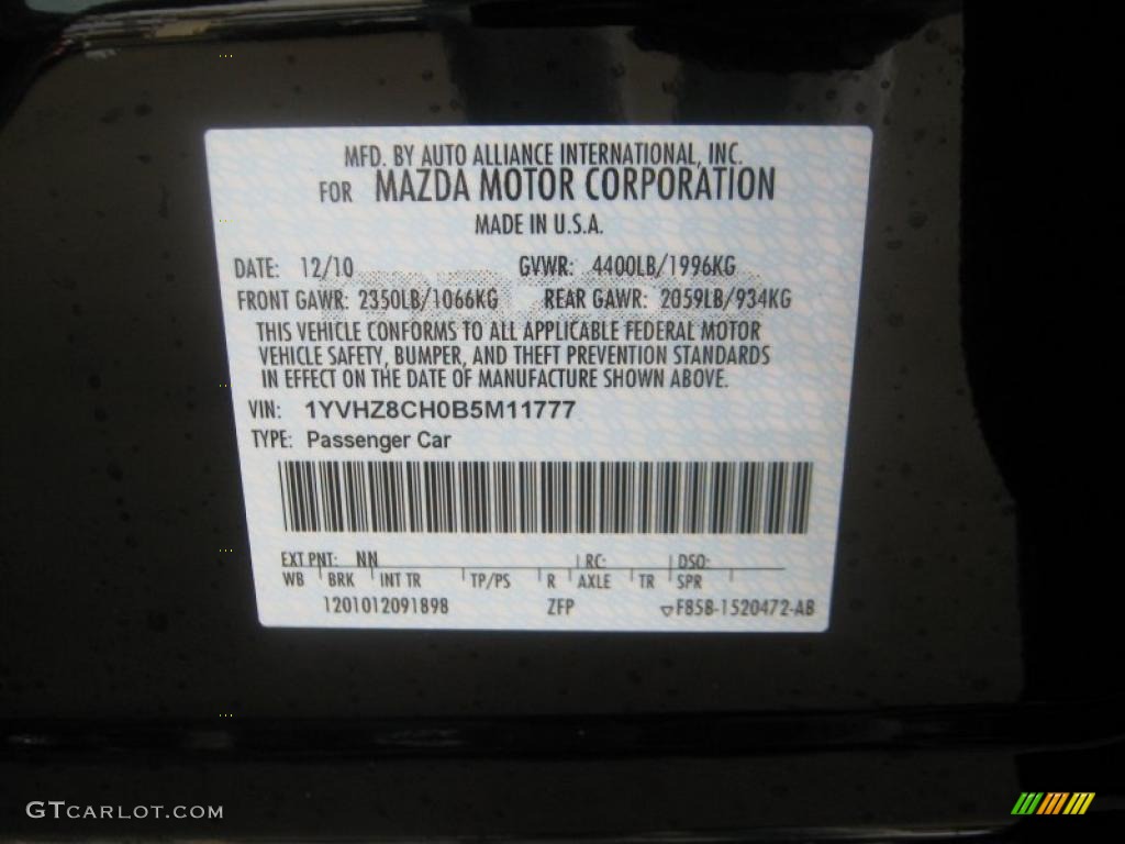 2011 MAZDA6 Color Code NN for Ebony Black Photo #42215479
