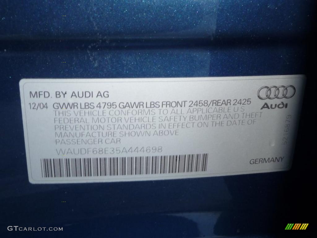 2005 A4 2.0T quattro Sedan - Ocean Blue Pearl / Platinum photo #27