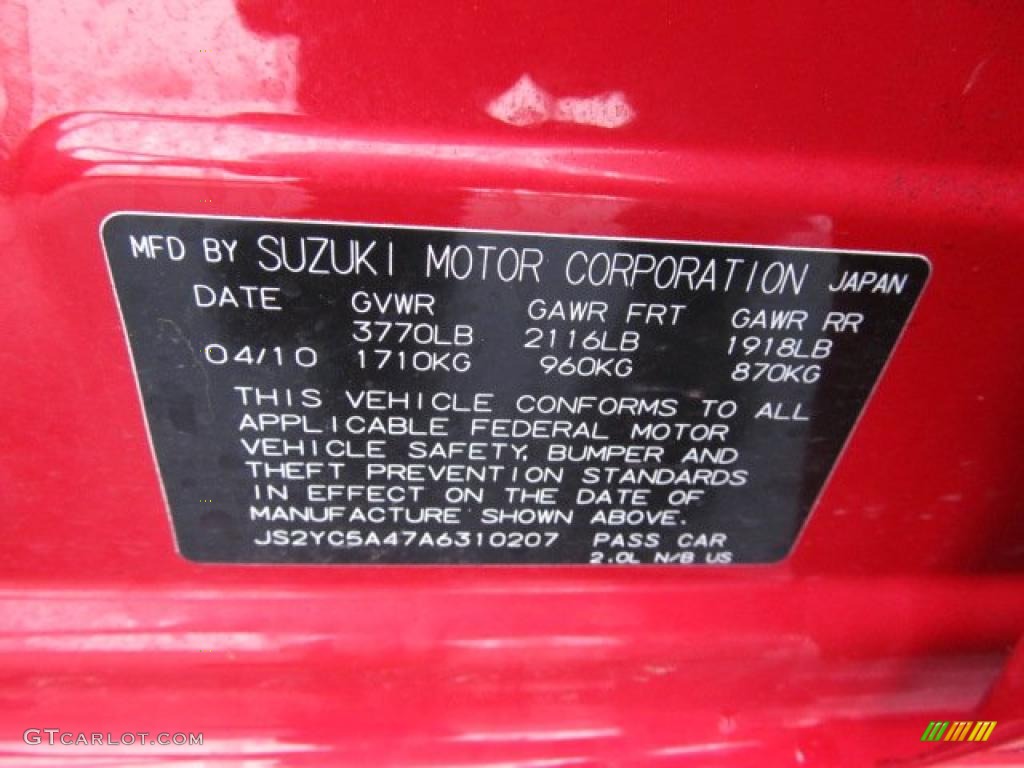 2010 Suzuki SX4 Sport Sedan S Info Tag Photo #42217316