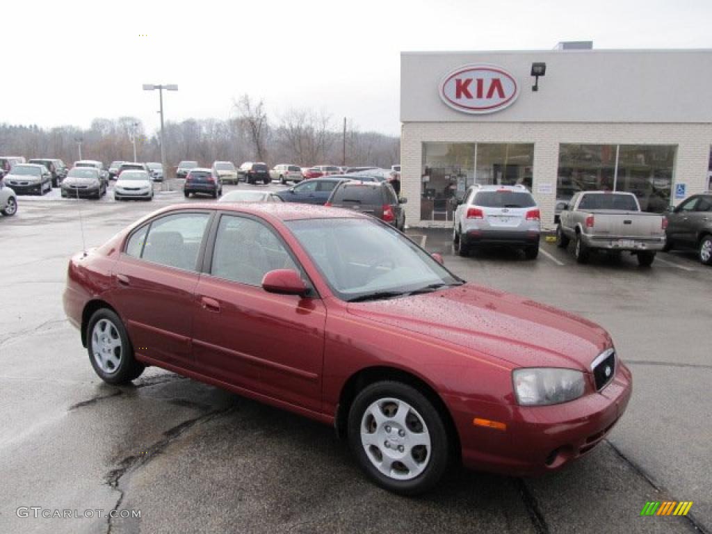 2002 Elantra GLS Sedan - Chianti Red / Beige photo #1