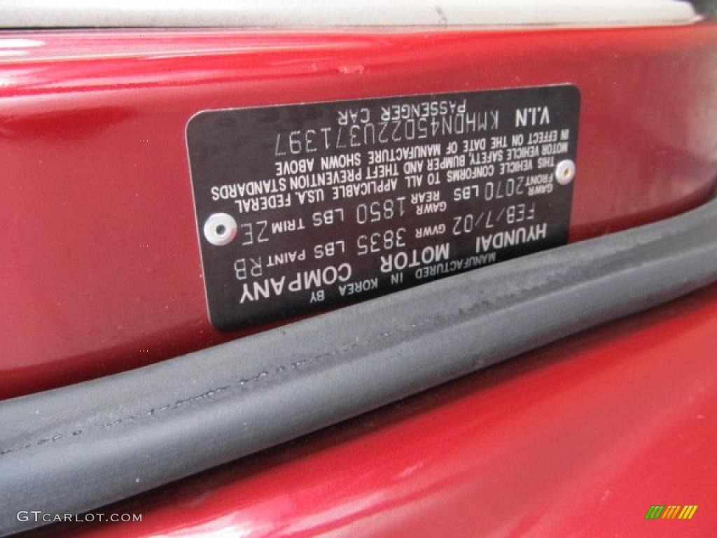 2002 Elantra GLS Sedan - Chianti Red / Beige photo #14
