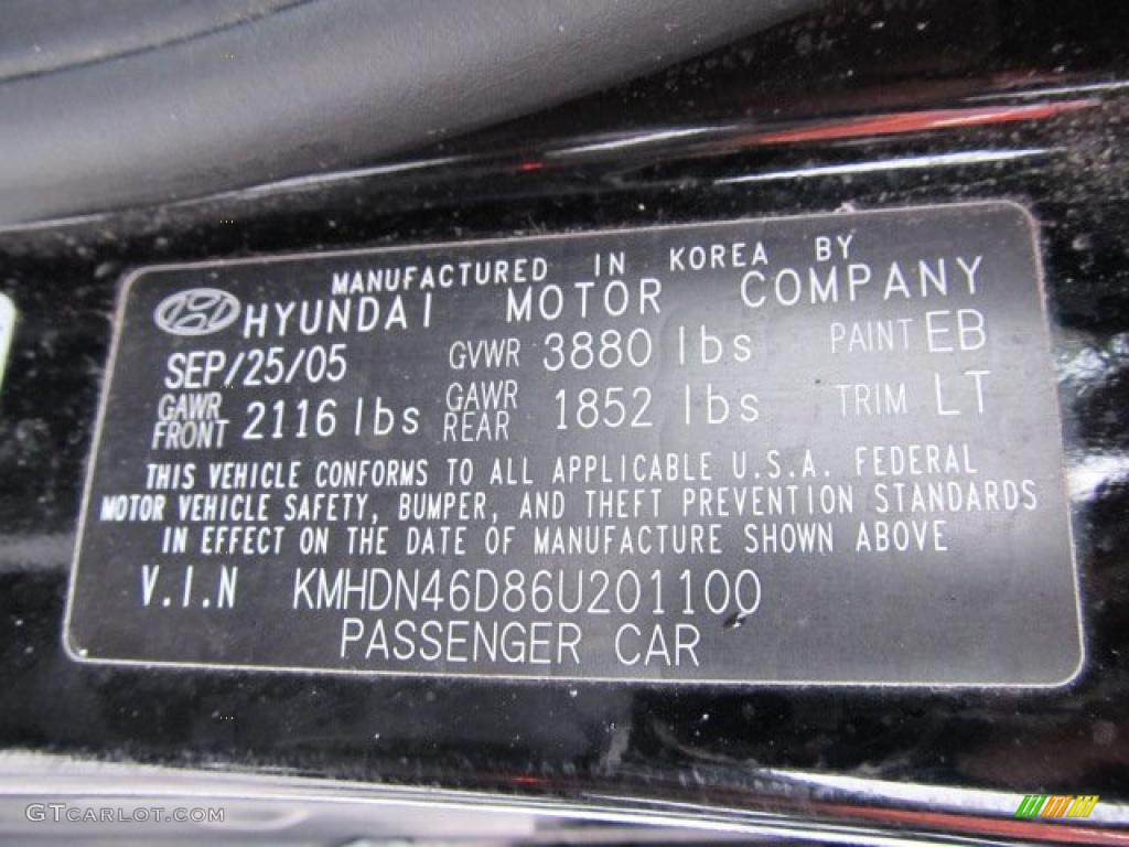 2006 Elantra GLS Sedan - Ebony Black / Gray photo #14