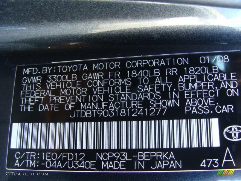 2008 Yaris Color Code 1E0 for Flint Mica Photo #42239577
