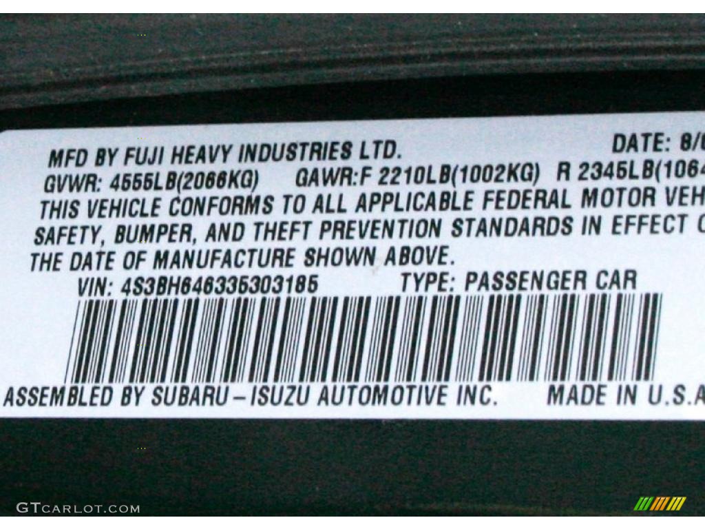 2003 Subaru Legacy 2.5 GT Sedan Info Tag Photo #42249142