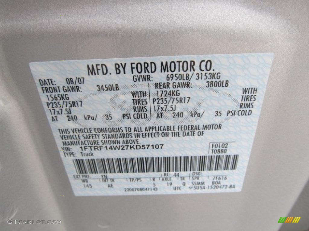 2007 F150 Color Code YN for Silver Metallic Photo #42255446