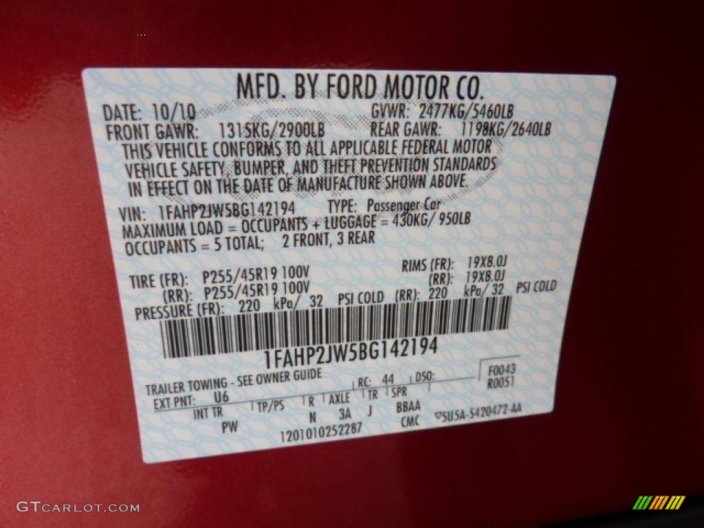 2011 Taurus Color Code U6 for Red Candy Photo #42258054