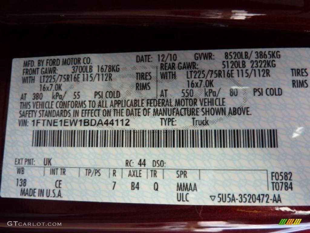 2011 E Series Van Color Code UK for Royal Red Metallic Photo #42259222