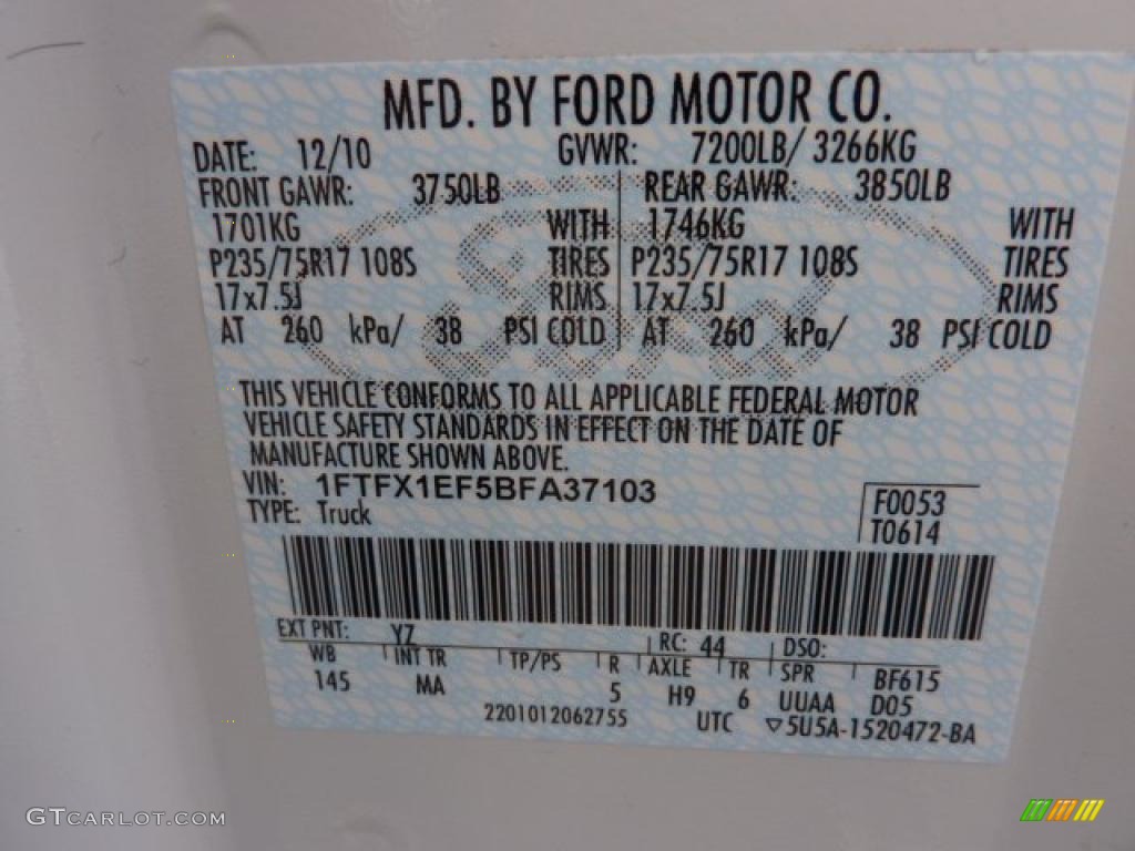 2011 F150 Color Code YZ for Oxford White Photo #42259810