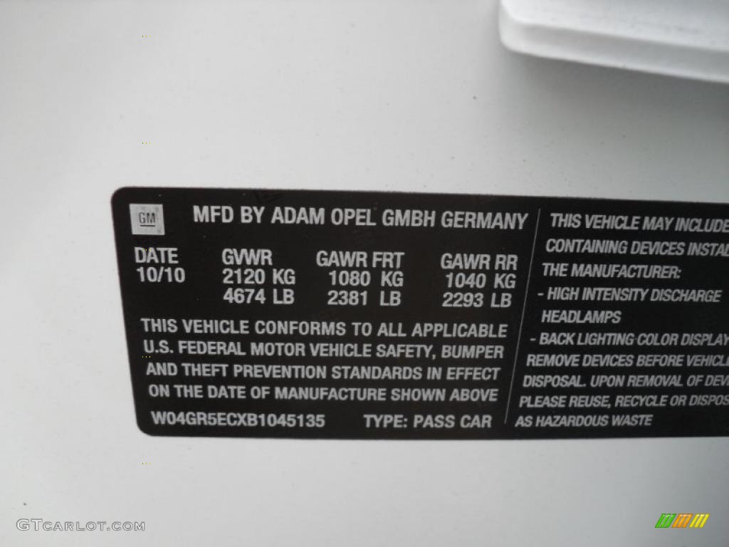 2011 Buick Regal CXL Info Tag Photo #42265322