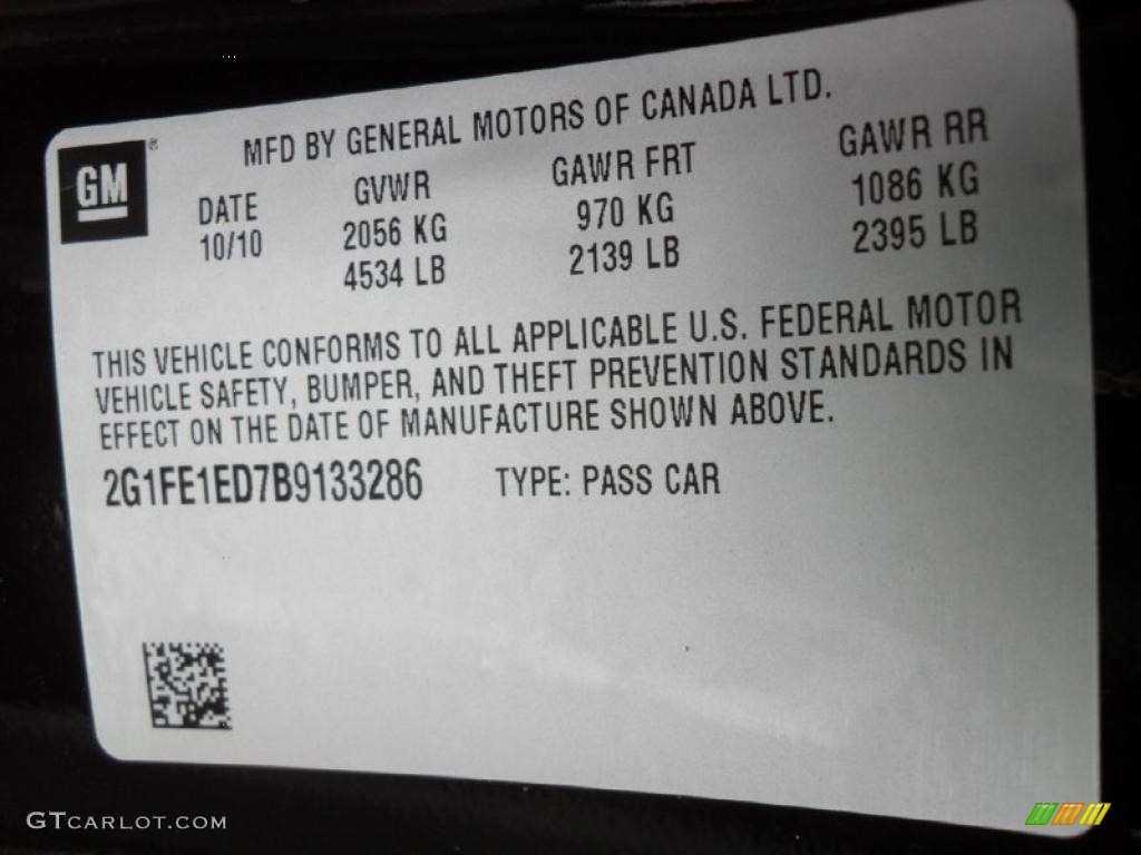 2011 Chevrolet Camaro LS Coupe Info Tag Photo #42266174