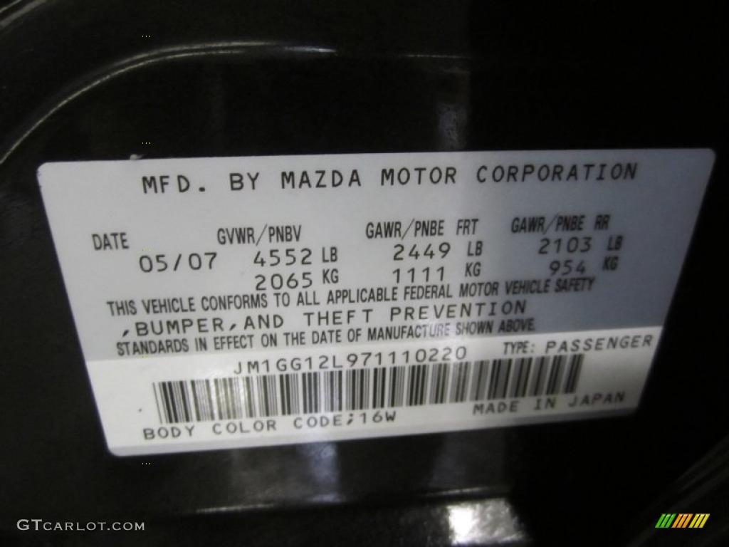 2007 MAZDA6 Color Code 16W for Black Mica Photo #42269439