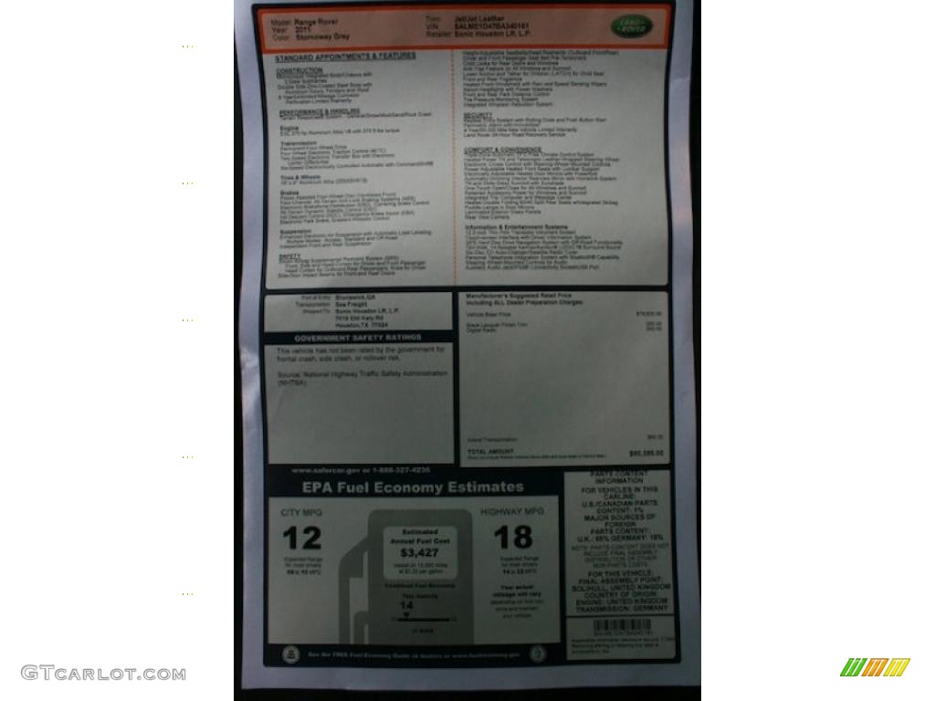 2011 Land Rover Range Rover HSE Window Sticker Photos