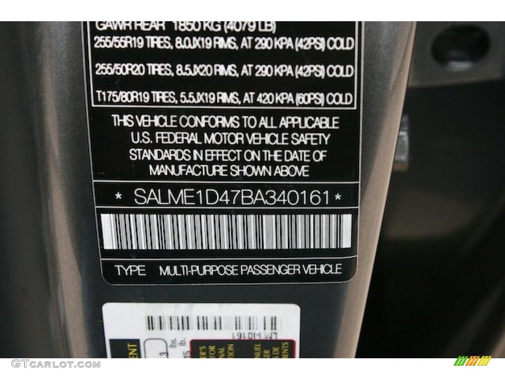 2011 Land Rover Range Rover HSE Info Tag Photo #42274307