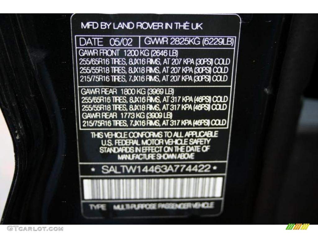 2003 Land Rover Discovery SE Info Tag Photo #42279651