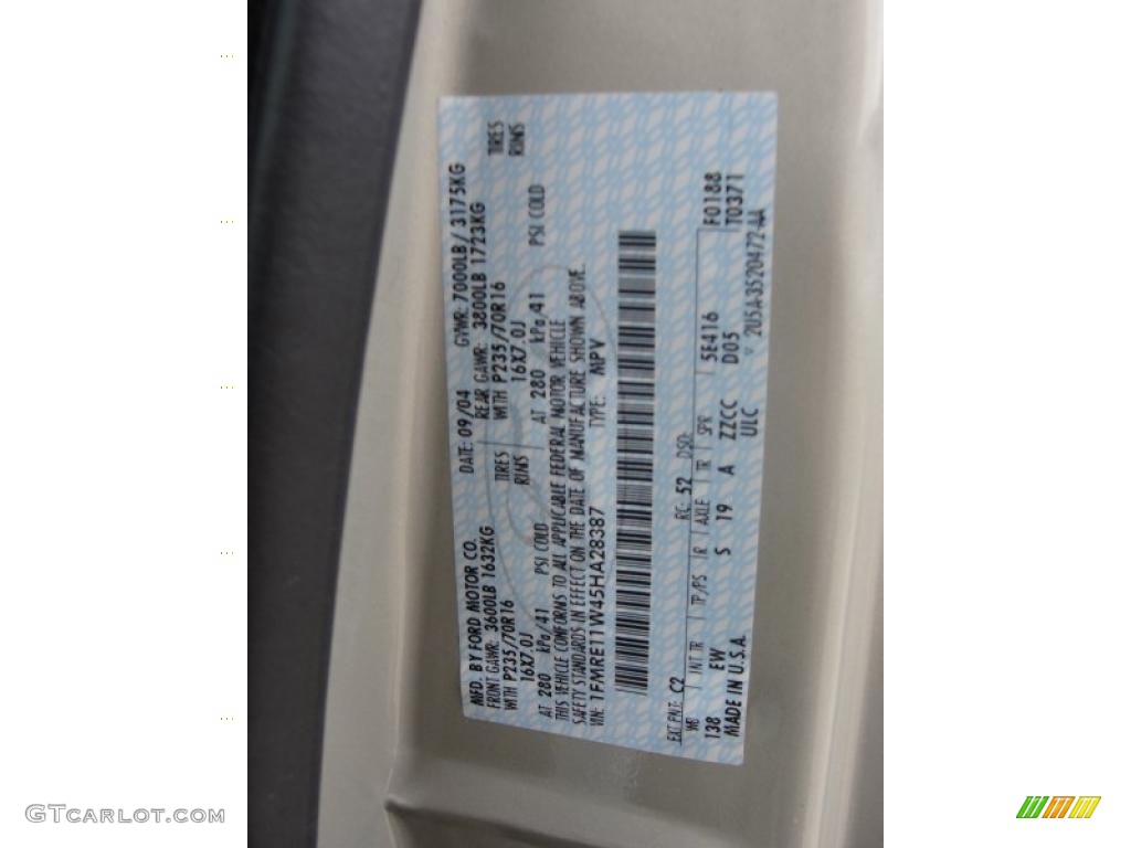2005 E Series Van Color Code C2 for Gold Ash Metallic Photo #42290663