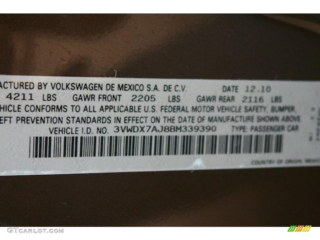 2011 Volkswagen Jetta SE Sedan Info Tag Photo #42292063
