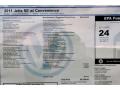 2011 Volkswagen Jetta SE Sedan Window Sticker