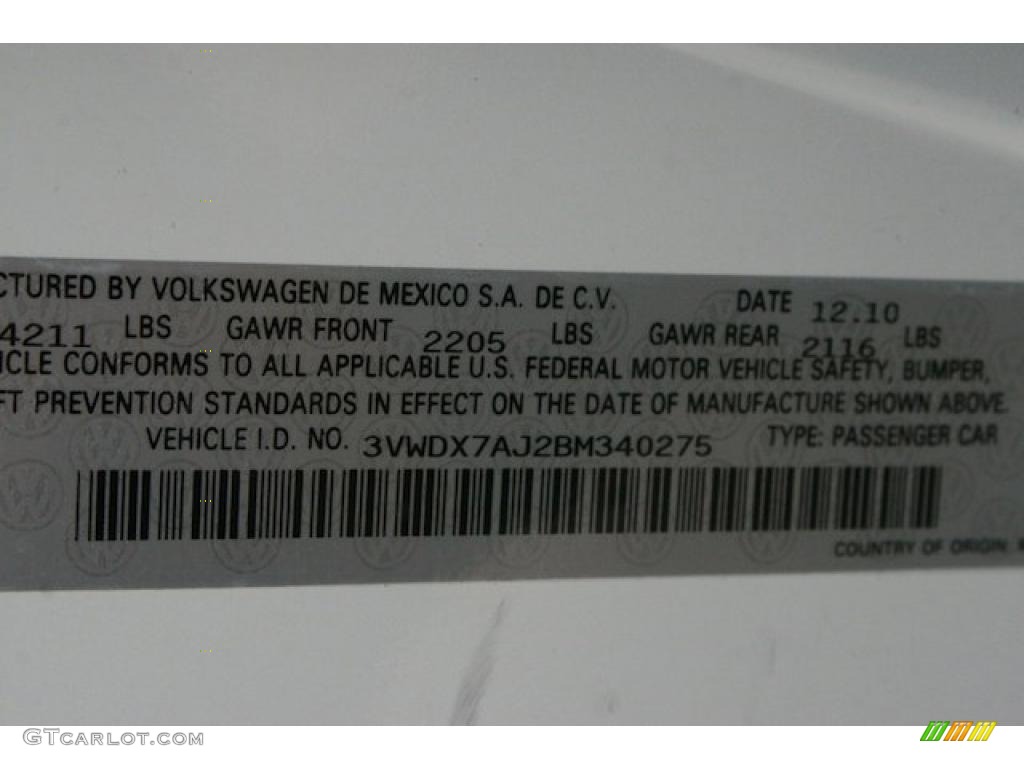 2011 Volkswagen Jetta SE Sedan Info Tag Photo #42292763