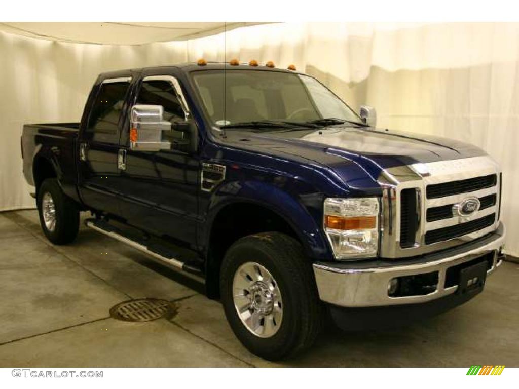 2008 F350 Super Duty Lariat Crew Cab 4x4 - Dark Blue Pearl Metallic / Medium Stone photo #1