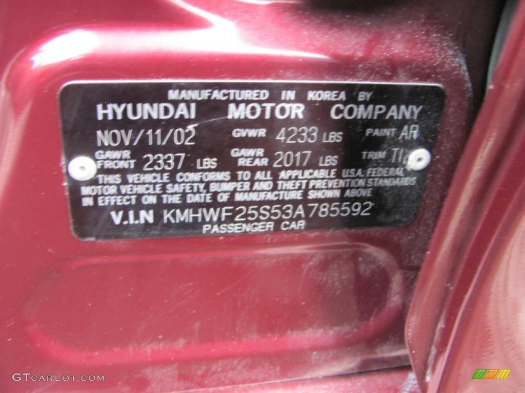 2003 Sonata Color Code AR for Ruby Red Metallic Photo #42308220