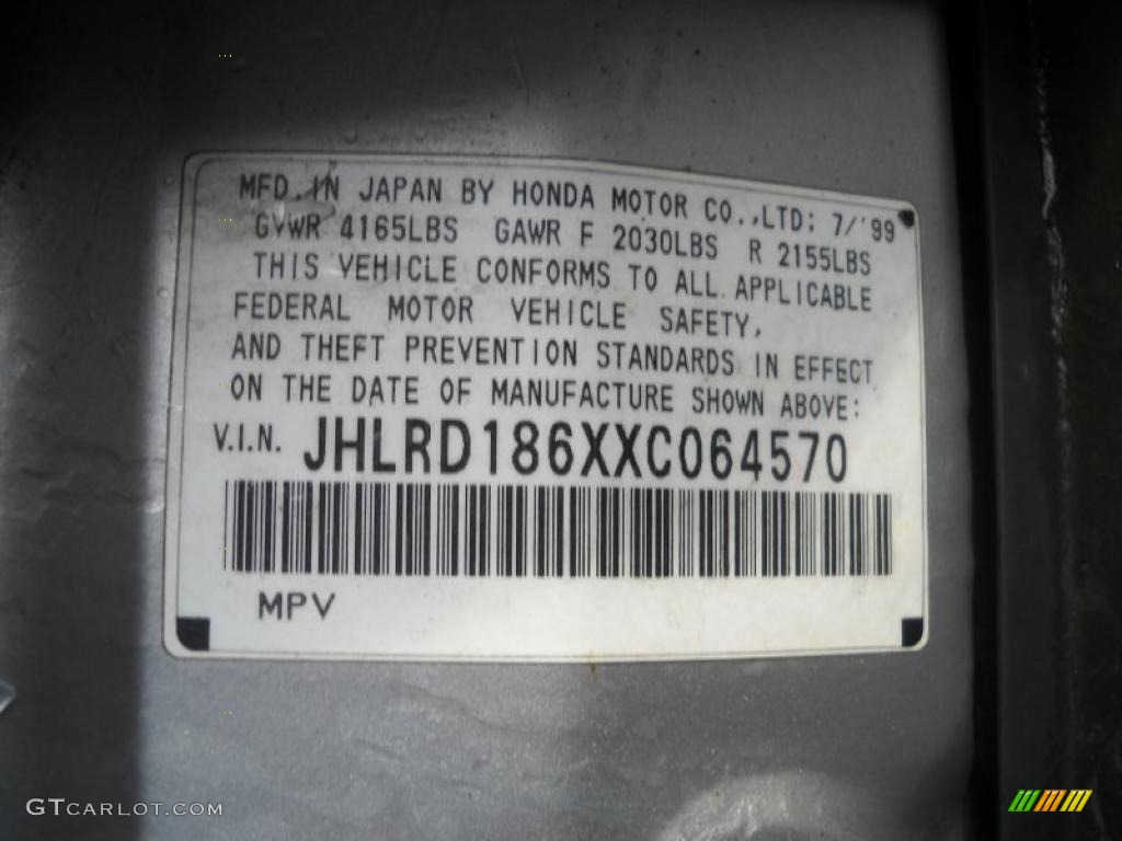 1999 CR-V EX 4WD - Sebring Silver Metallic / Charcoal photo #13