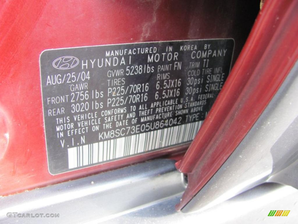 2005 Santa Fe LX 3.5 4WD - Merlot Dark Red / Beige photo #9