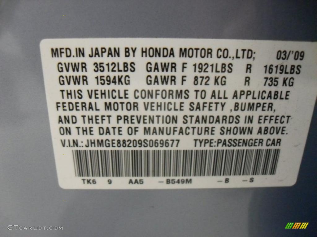 2009 Fit Color Code B549M for Tidewater Blue Metallic Photo #42342420