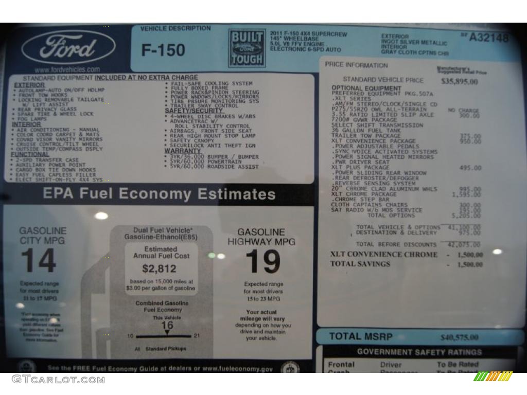 2011 Ford F150 XLT SuperCrew 4x4 Window Sticker Photo #42343996