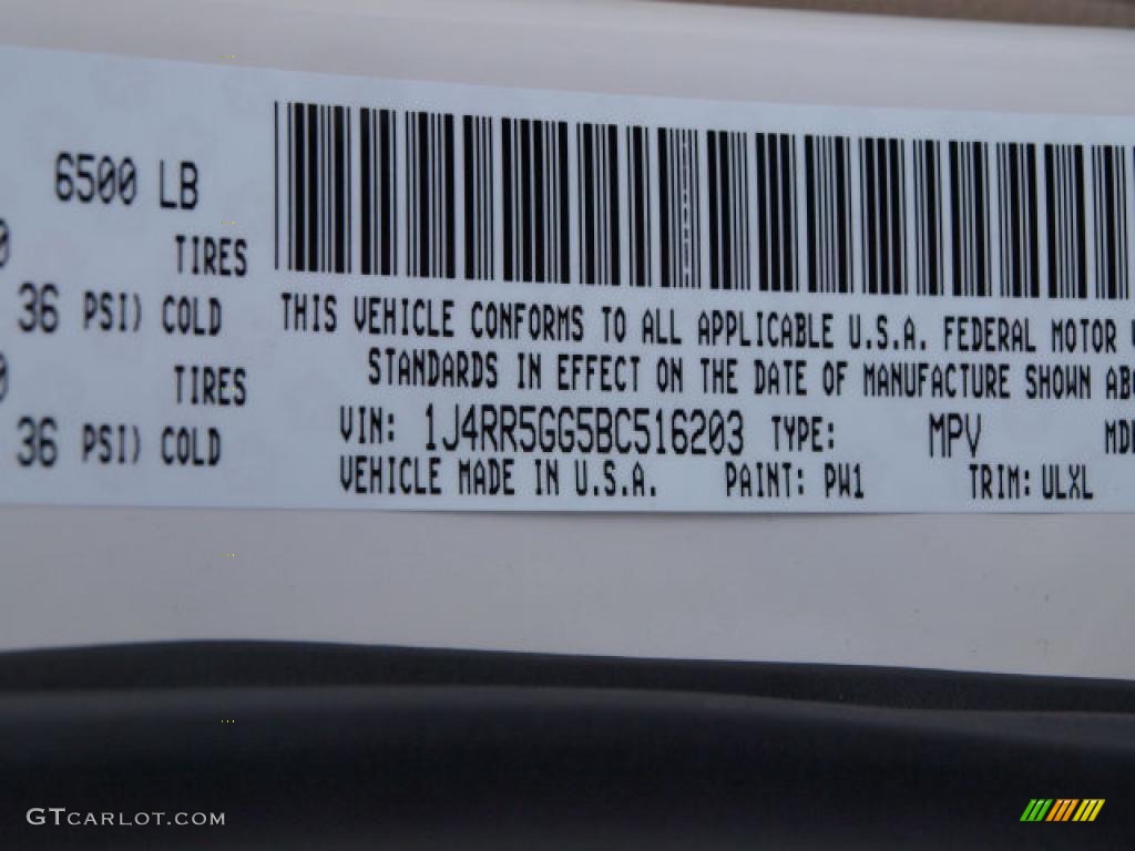 2011 Grand Cherokee Color Code PW1 for Stone White Photo #42347622
