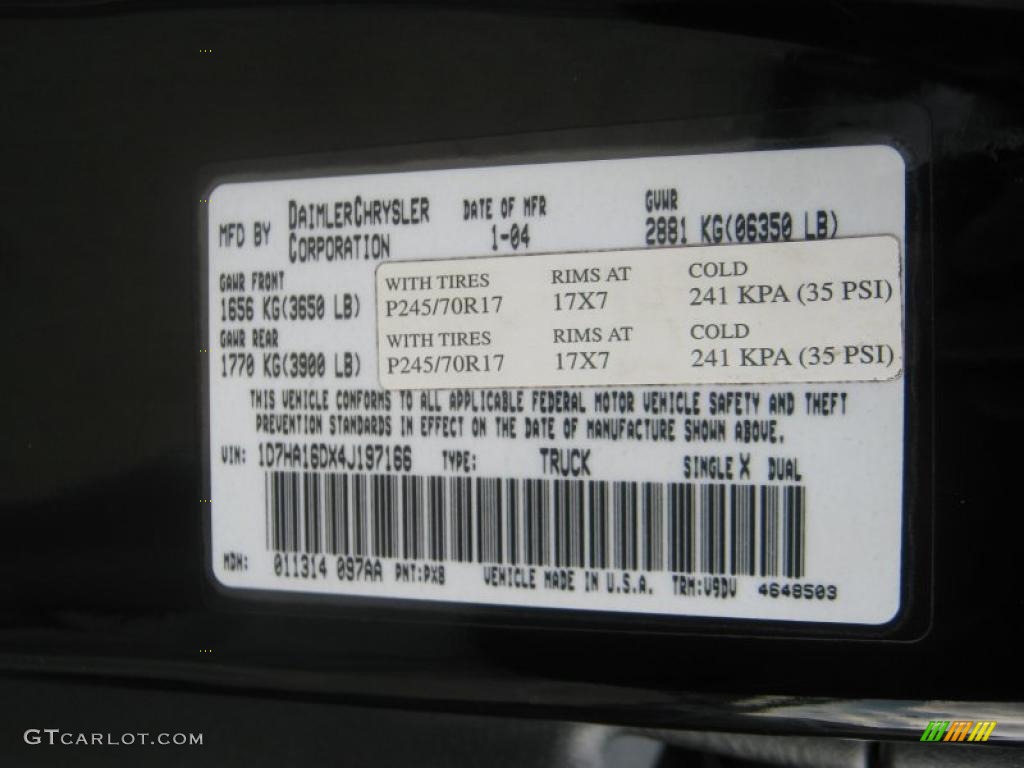 2004 Ram 1500 Color Code PX8 for Black Photo #42352853
