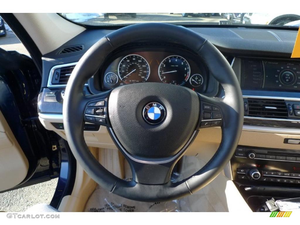 2010 BMW 5 Series 550i Gran Turismo Cream Beige Steering Wheel Photo #42357409