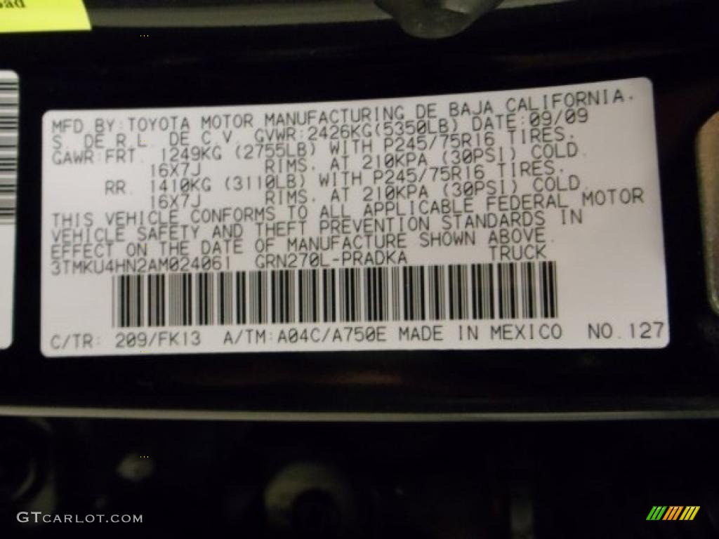 2010 Tacoma Color Code 209 for Black Sand Pearl Photo #42367751