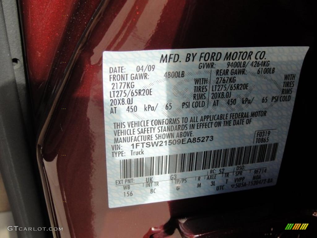 2009 F250 Super Duty Color Code UK for Royal Red Metallic Photo #42376399
