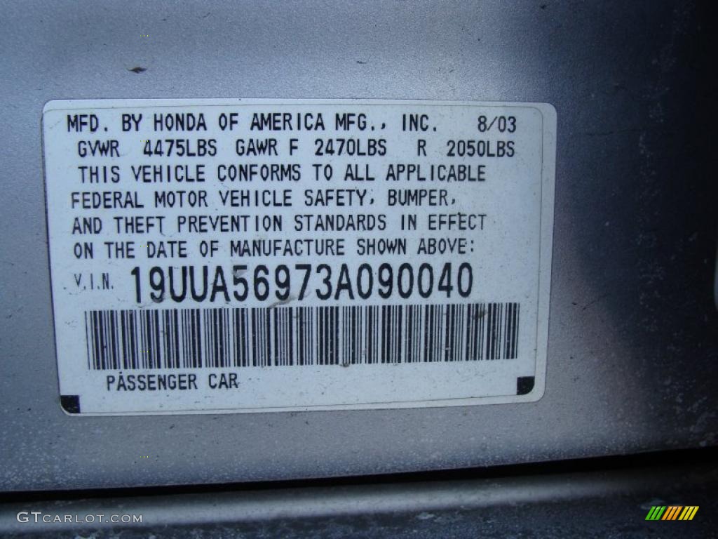 2003 Acura TL 3.2 Type S Info Tag Photo #42384187