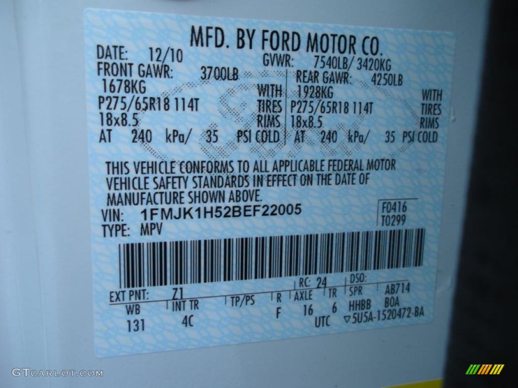 2011 Expedition Color Code Z1 for Oxford White Photo #42386603