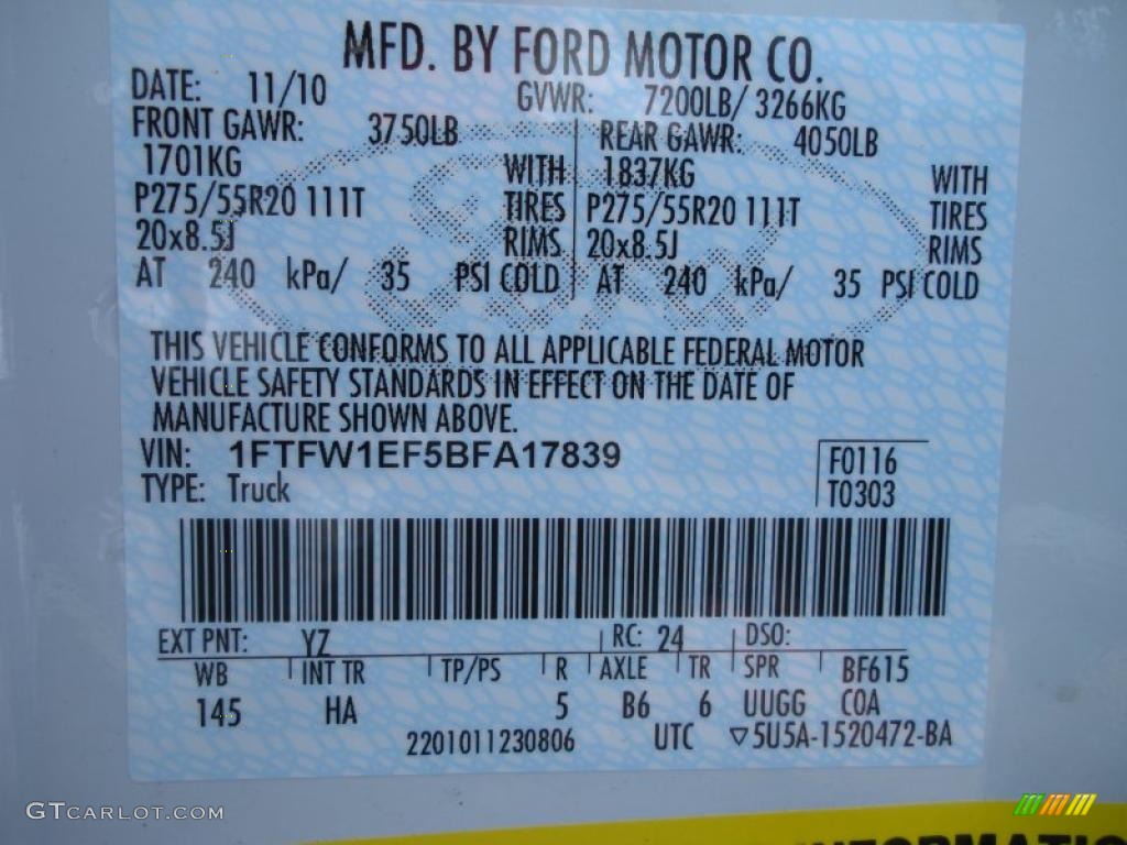 2011 F150 Color Code YZ for Oxford White Photo #42388119