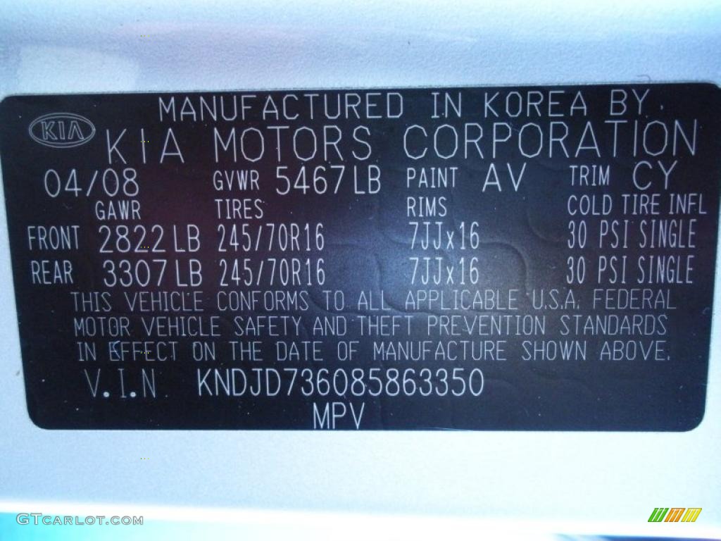 2008 Sorento Color Code AV for Bright Silver Photo #42389187