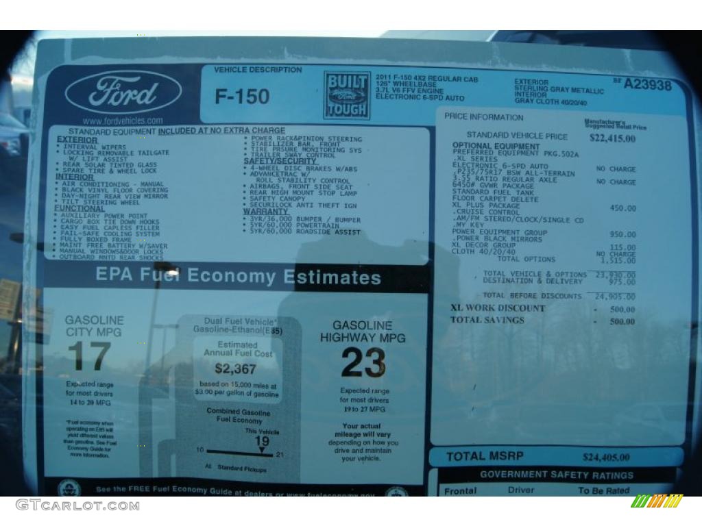 2011 Ford F150 XL Regular Cab Window Sticker Photos