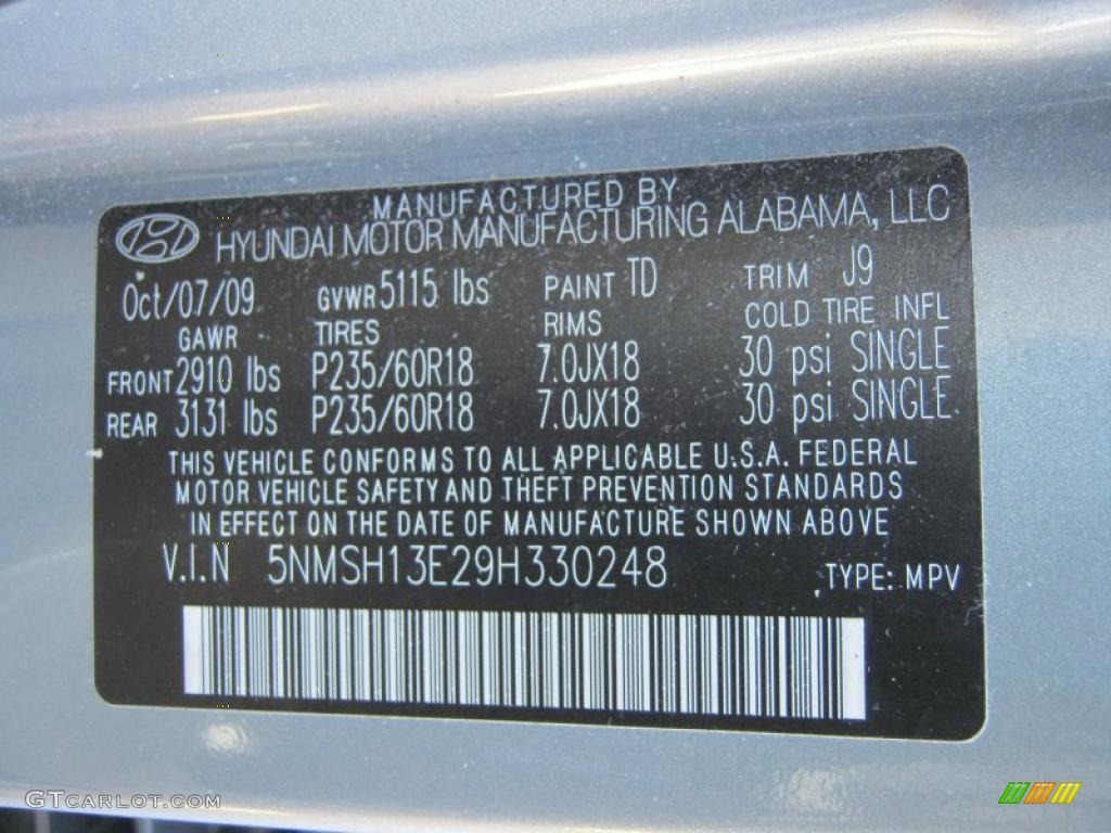 2009 Santa Fe Color Code TD for Platinum Sage Photo #42411348