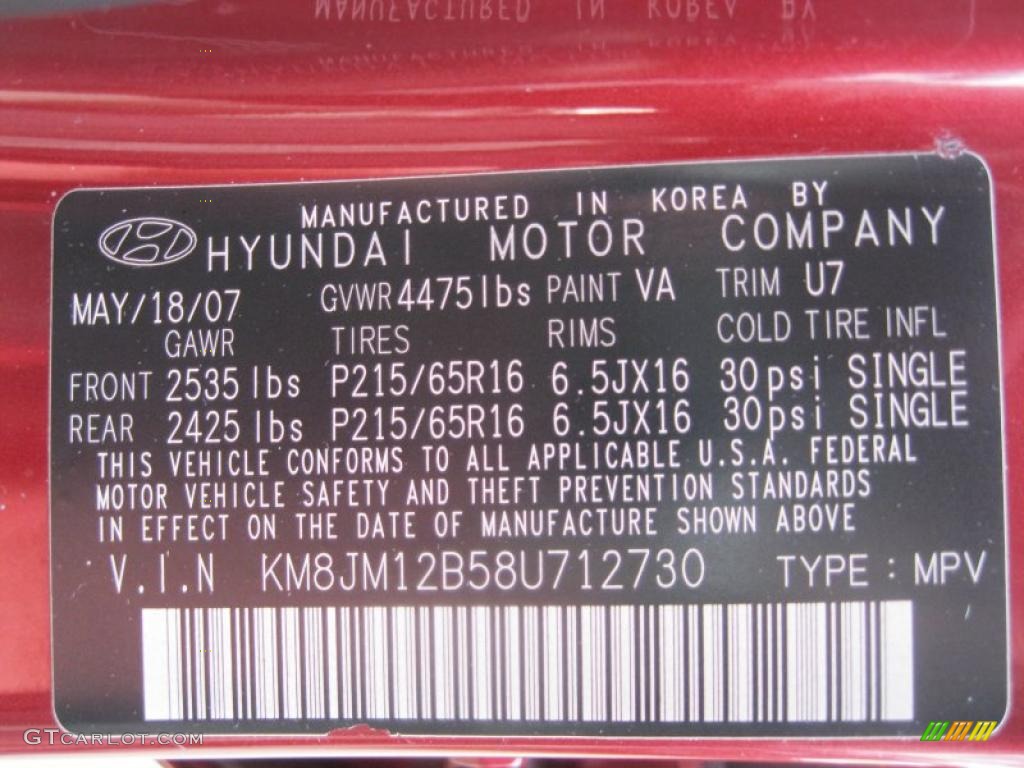 2008 Tucson Color Code VA for Mesa Red Photo #42413828
