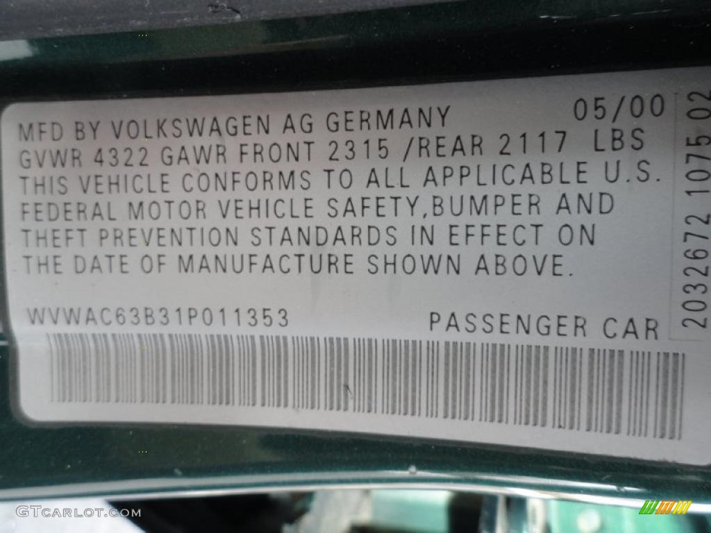 2001 Volkswagen Passat GLS Sedan Info Tag Photo #42413872