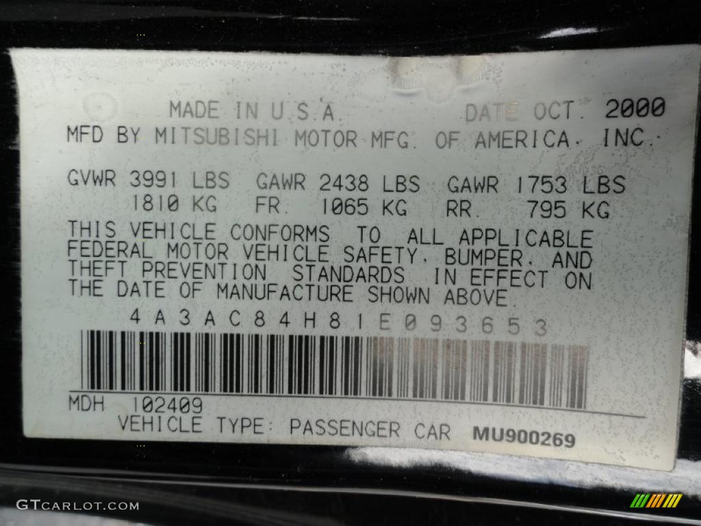 2001 Mitsubishi Eclipse GT Coupe Info Tag Photo #42414428