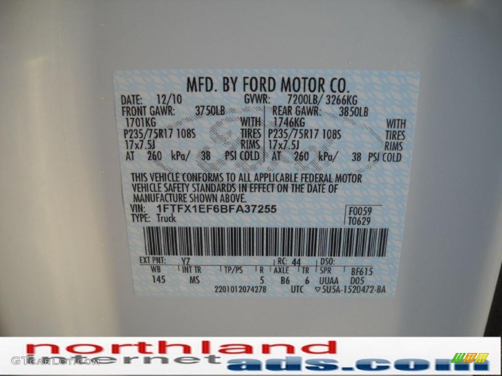 2011 F150 Color Code YZ for Oxford White Photo #42415160