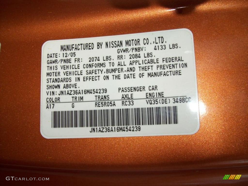 2006 Nissan 350z color codes #8
