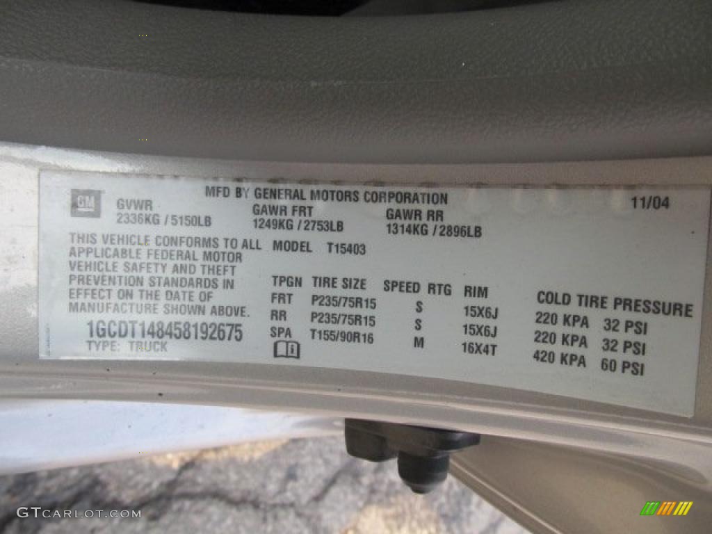 2005 Chevrolet Colorado Regular Cab Info Tag Photo #42427368