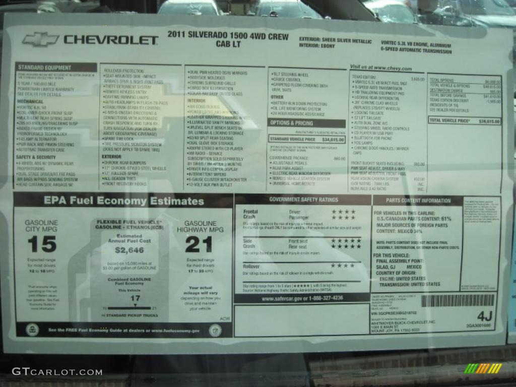 2011 Chevrolet Silverado 1500 LT Texas Edition Crew Cab 4x4 Window Sticker Photo #42433628