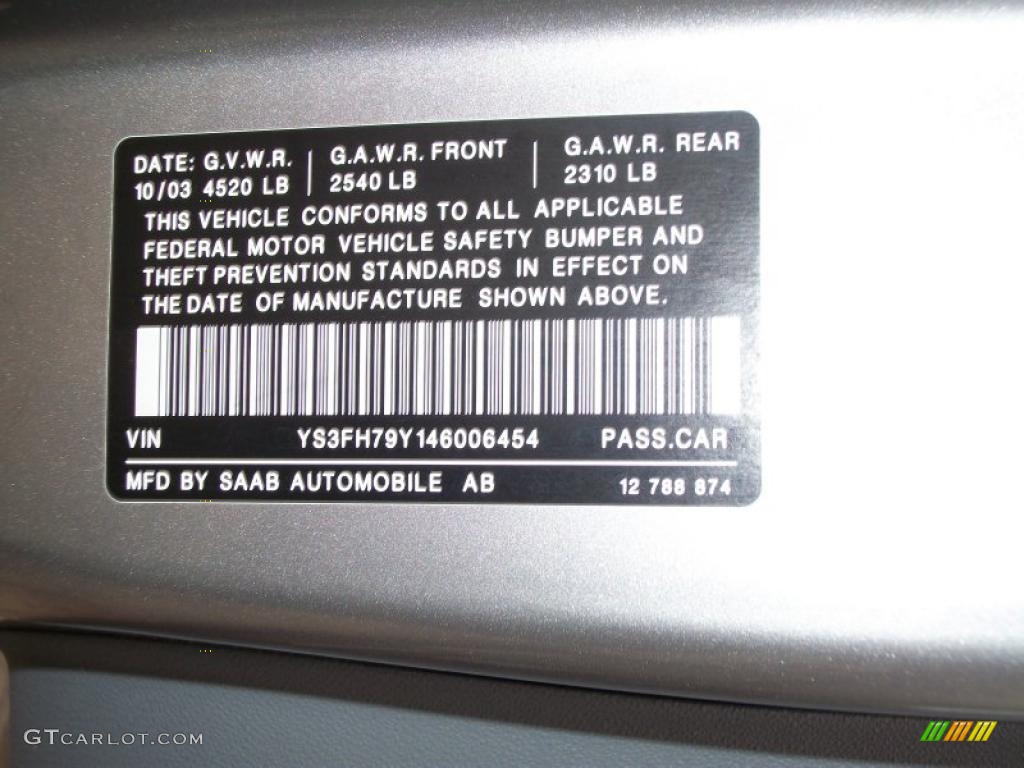 2004 Saab 9-3 Aero Convertible Info Tag Photo #42439244