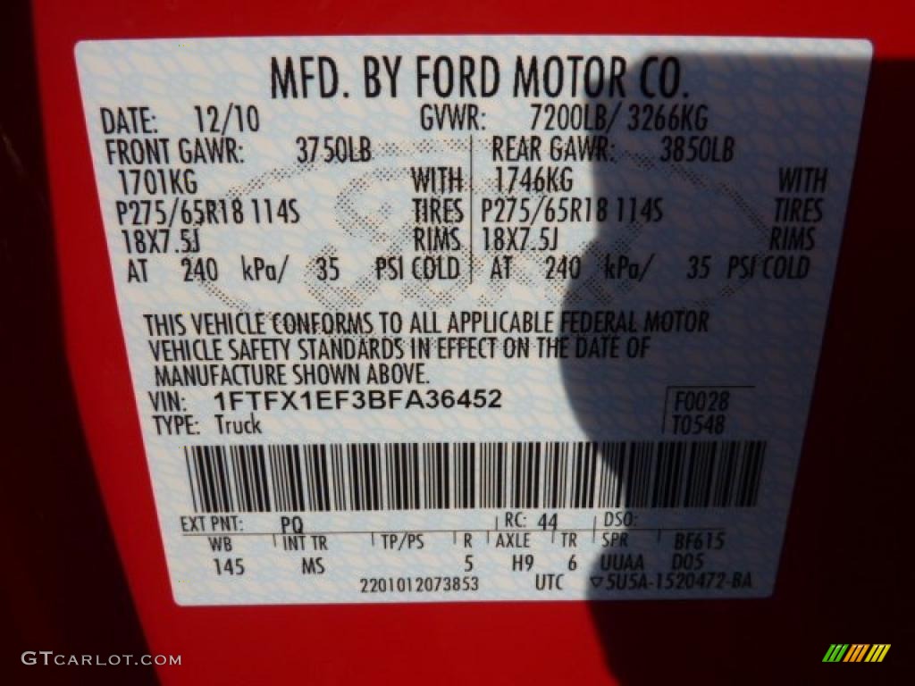 2011 F150 Color Code PQ for Race Red Photo #42448859